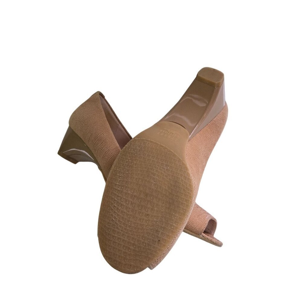 Stuart Weitzman Beige Lizard Embossed Logosavior Pumps Open Toe Size 7.5W - Picture 6 of 11